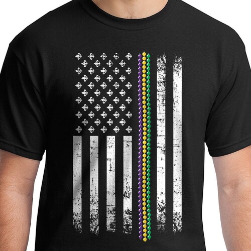 T-shirt Homme Mardi Gras American Flag - Graphique, 100% Coton, Tailles S à 3XL