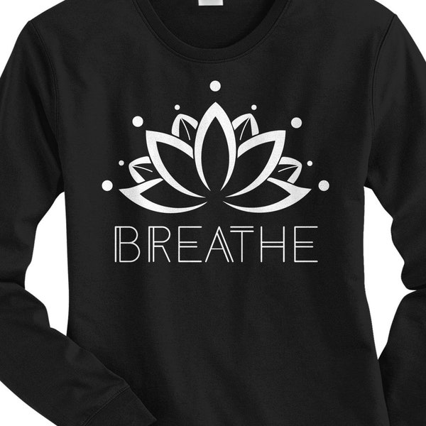 Breathe Lotus Flower Women's Long Sleeve T-Shirt - Raw-Edge Raglan - Short Sleeve T-Shirt - V-Neck Fitted T-Shirt