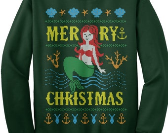 Merry Christmas Mermaid Ugly Christmas Sweater Unisex Youth Sweatshirt