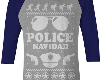 Police Navidad Ugly Christmas Sweater Unisex Adult Raglan T-Shirt