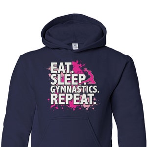 Eat Sleep Gymnastics Repeat Unisex Youth Pullover Hoodie Sweatshirt Navy