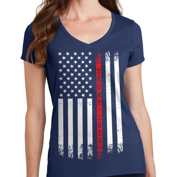 Trump 2020 American Flag (White Stripes) - Women's V-Neck Fitted T-shirt