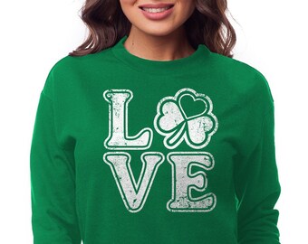 Love Heart Leaf Clover St. Patrick's Day - Unisex Adult Crew Neck Sweatshirt