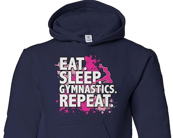 Eat Sleep Gymnastics Repeat - Unisex Youth Pullover Hoodie Sweatshirt