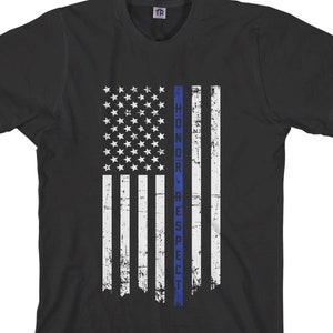 Honor & Respect Thin Blue Line Flag Men&#39;s Long Sleeve or Short Sleeve T-shirt