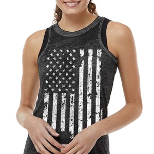 Vintage Retro Distressed White American Flag Women's Burnout Racerback Tank Top