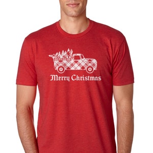 White Plaid Truck with Christmas Tree - Men&#39;s Standard or Premium Short Sleeve T-Shirt