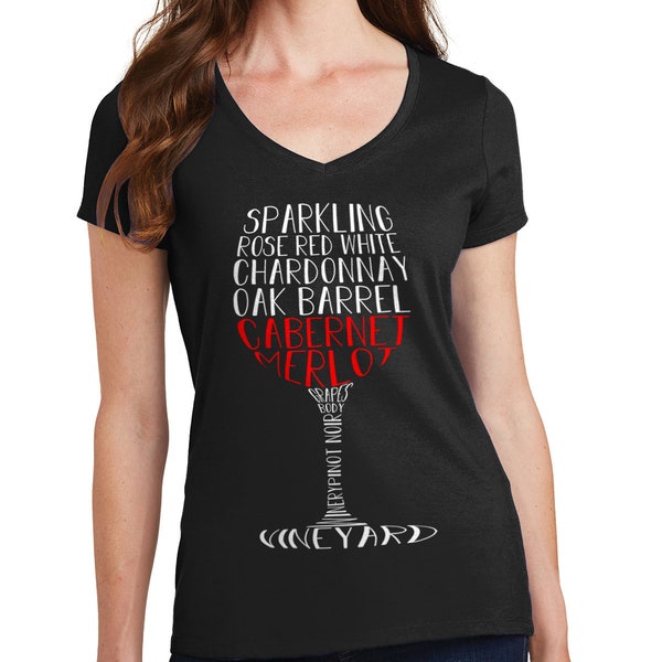 Wine Glass Typography - Women's V-Neck Fitted T-shirt