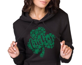 Lucky Green Shamrock Clover St. Patrick's Day - Unisex Adult Pullover Hoodie Sweatshirt