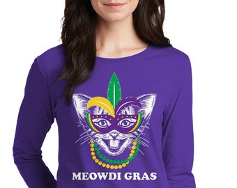 Meowdi Gras Katze Mardi Gras - Damen Langarm T-Shirt