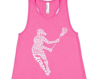 Girls Lacrosse Player Typography - Children's Youth Girls' Racerback Tank Top