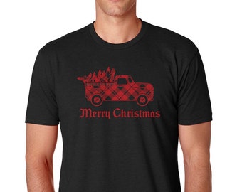 Rot karierte Lkw mit Tannenbaum - Herren Standard oder Premium Kurzärmeliges T-Shirt