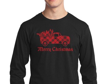 Rot karierte Lkw mit Tannenbaum - Herren Langarm T-Shirt