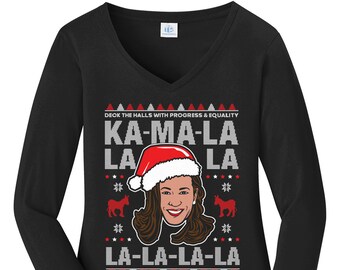 Kamala Harris Deck die Hallen hässliche Weihnachten - Damen Langarm T-Shirt