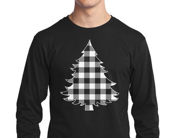 Weiß karierte Weihnachtsbaum - Herren Langarm T-Shirt