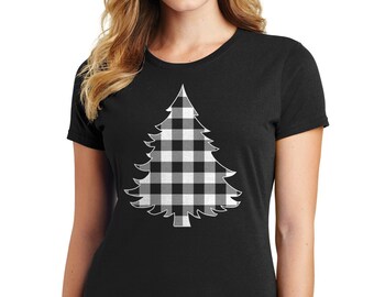 Weiß karierte Weihnachtsbaum - Damen Kurzärmeliges T-Shirt