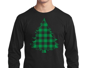 Grün karierte Weihnachtsbaum - Herren Langarm T-Shirt