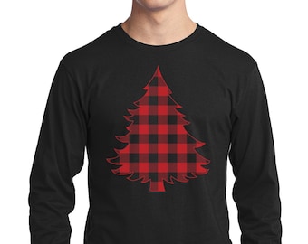 Rot karierte Weihnachtsbaum - Herren Langarm T-Shirt