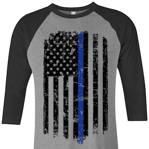 Dünne Blaue Linie Amerikanische Flagge Unisex Erwachsene Raglan T-Shirt Polizist Unterstützung