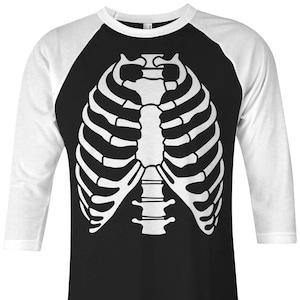 Skeleton Rib Cage Halloween Traje Unisex Adulto Camiseta Raglan