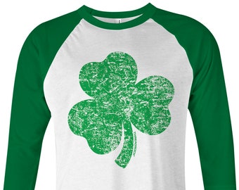 Distressed Green Shamrock Unisex Adult Raglan T-Shirt St. Patrick's Day
