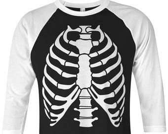 Skeleton Rib Cage Halloween Costume Unisex Adult Raglan T-Shirt