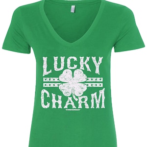 Lucky Charm Women's V-Neck Fitted T-Shirt St. Patrick's Day Shamrock Pride - TA_00080