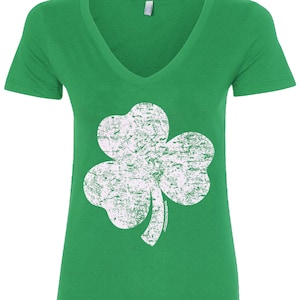 Distressed Shamrock Women's V-Neck Fitted T-Shirt Irish St. Patrick's Day Pride - TA_00079