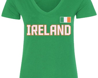 Ireland National Team Women's V-Neck Fitted T-Shirt Irish Pride - TA_00409