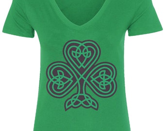 Celtic Shamrock Women's V-Neck Fitted T-Shirt Irish St. Patrick's Day Pride - TA_00107