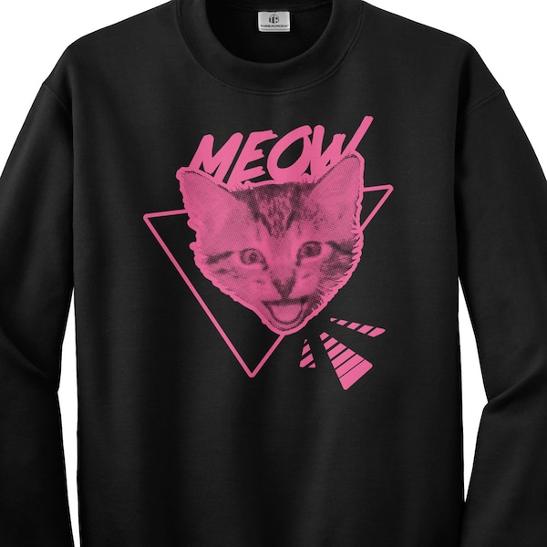 80's Neon Cat - Funny 1980s Cat Lover Unisex Adult Crew Neck Sweatshirt Or Pullover Hoodie