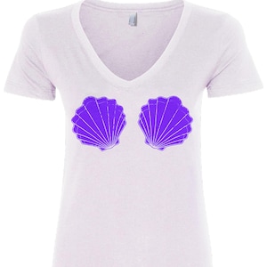 Purple Seashell Seaside Bride Women&#39;s V-Neck Fitted T-Shirt Mermaid Bikini