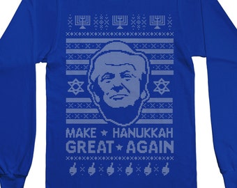 Donald Trump Make Hanukkah Great Again Ugly Holiday Sweater Men's Long Sleeve T-shirt
