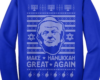 Donald Trump Make Hanukkah Great Again Ugly Holiday Sweater Unisex Adult Crew Neck Sweatshirt