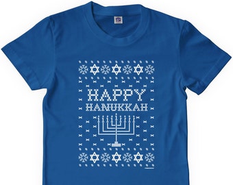 Happy Hanukkah (Ugly Sweater Design) Unisex Kids' Youth T-shirt