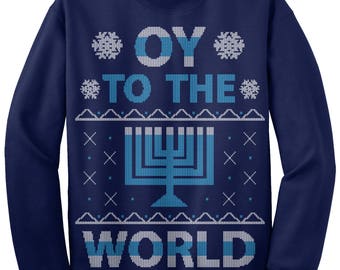 Oy To The World Hanukkah Celebration Unisex Adult Crew Neck Sweatshirt