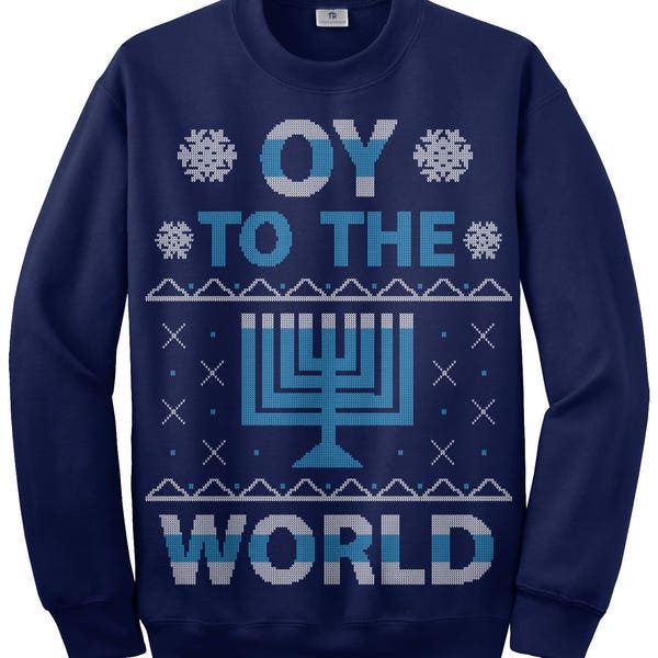 Oy To The World Hanukkah Celebration Unisex Adult Crew Neck Sweatshirt