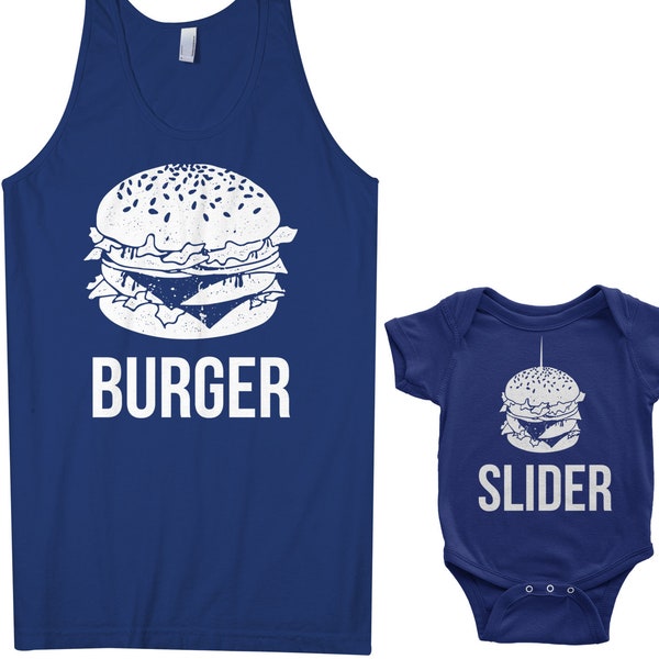 Burger und Schieber Herren Tank-Top und Säugling Body Papa und Baby passende Set