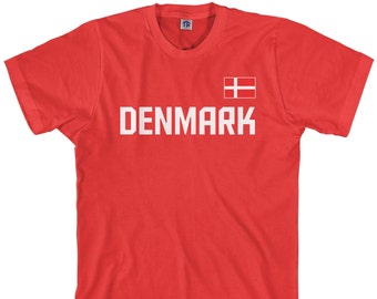 Denmark National Team Men's T-shirt Danish Soccer Scandinavian Football Nordic Copenhagen Kingdom Flag  - TA_00246