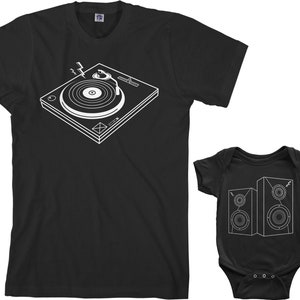 DJ Turntable And Speaker Set - Men&#39;s T-shirt and Infant Bodysuit Dad and Baby Matching Set