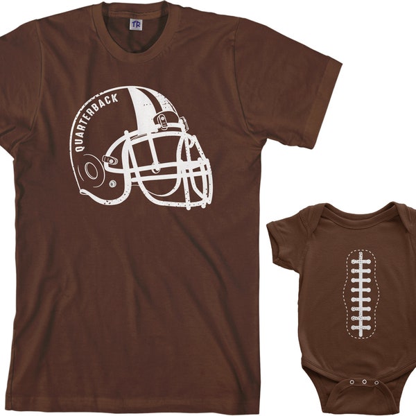 Quarterback Helmet and Football Men's T-shirt And Infant Bodysuit Dad And Baby Matching Set