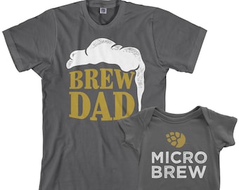Brew Dad & Micro brouwen mannen T-shirt en Baby Romper vader en Baby overeenkomende Set