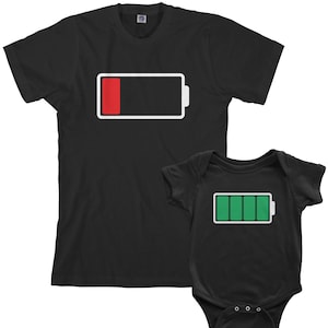 Full and Low Battery Men's T-shirt and Infant Bodysuit Dad and Baby Matching Set image 1
