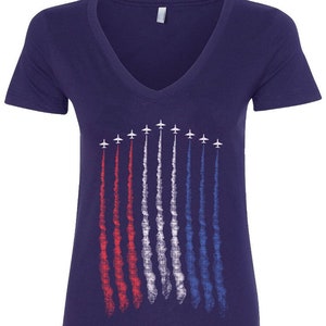 Rojo blanco azul Air Force Flyover mujer V-cuello camiseta ajustada