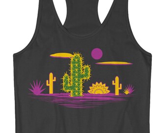 Cactus Desert Graphic - Women's Racerback Tank Top - Burnout Racerback Tank Top  - Junior Fit Tank Top