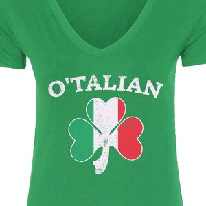 T-shirt Donna San Patrizio Trifoglio Verde Invecchiato - Scollo A V - Threadrock