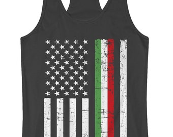 Italian American Thin Line Flag Women's Racerback Tank Top Italy Colors USA Pride - TA_00418