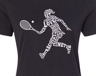 Women's Tennis Player Typography - Women's Long Sleeve T-shirt - Raw-Edge Raglan - Short Sleeve T-shirt - V-Neck Fitted T-shirt