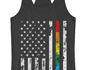 Gay Pride Rainbow American Flag Women's Racerback Tank Top Proud LGBT Lesbian Bisexual Transgender