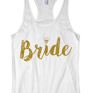 Bride Gold Script Women&#39;s Racerback Tank Top Bridal Party Engagement Bachelorette Wedding Gift Celebration Marriage Ceremony